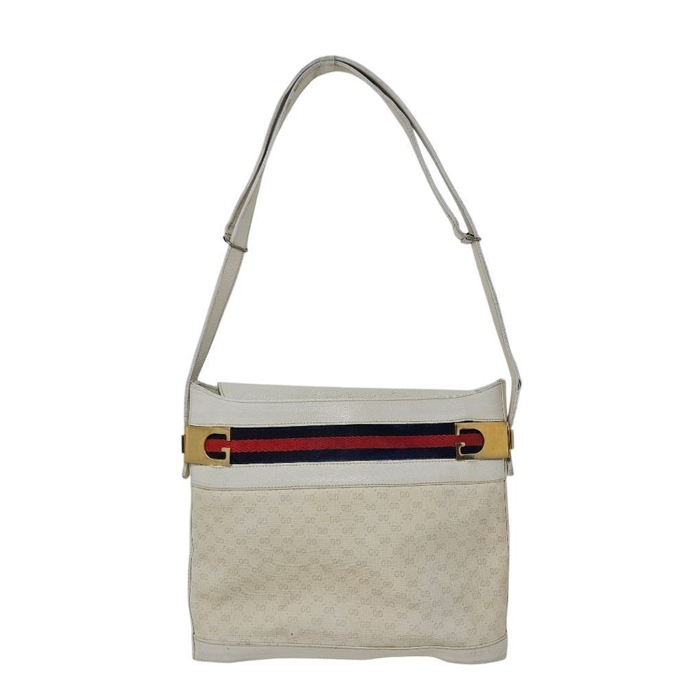 Rare Vintage Gucci Collector Crossbody Bag | White Monogram Canvas & Web Stripe